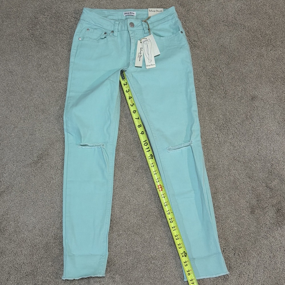 Salvage Denim Skinny Jeans Distressed Womens Size 5 (26x27) Powder Green - Picture 3 of 10